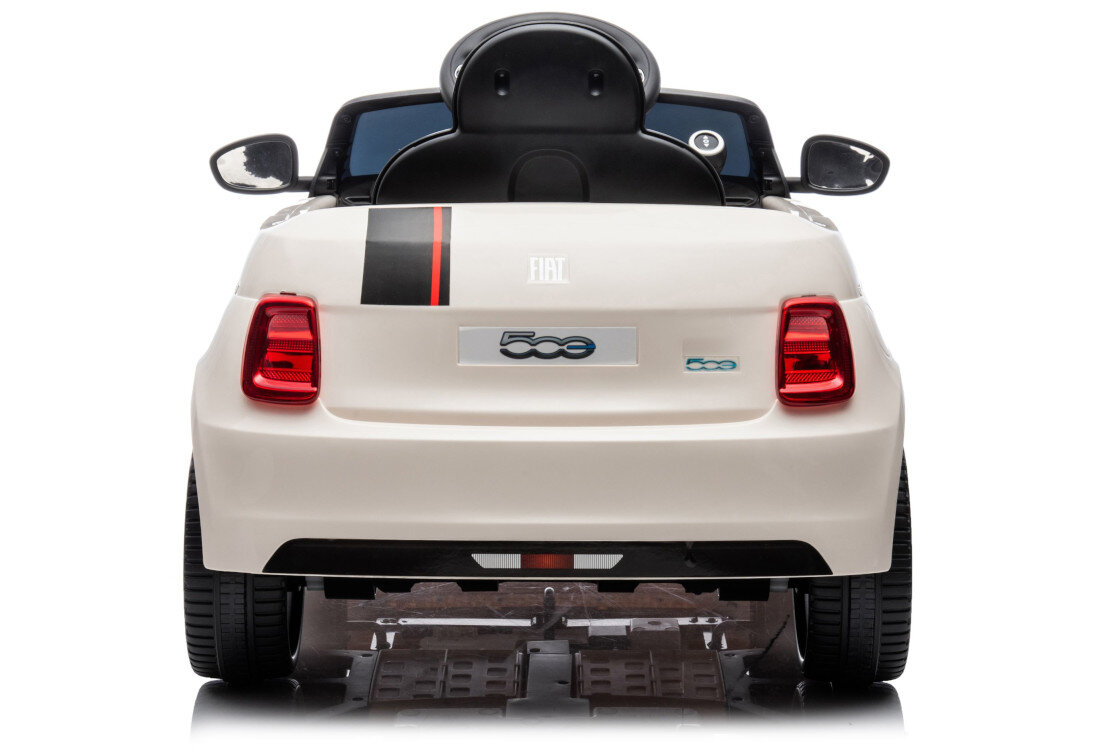 Samochód dla dziecka SUN BABY Fiat 500 kremowy Bezpieczne korzystanie Pasy bezpieczeństwa  Przednie światła LED Pilot zdalnego sterowania kontrola