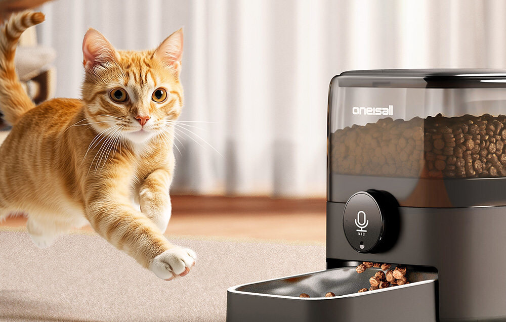 Dozownik karmy automatyczny ONEISALL F1-M Twój głos przy karmieniu nagranie krótkiej wiadomości głosowej Znajomy głos właściciela 