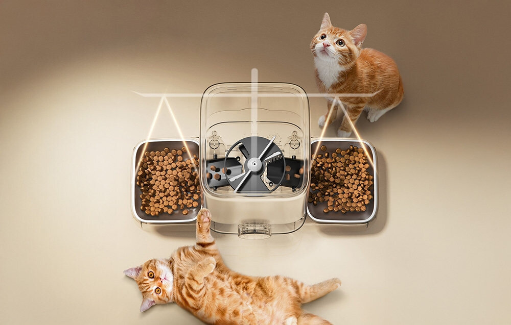 Dozownik karmy automatyczny ONEISALL PF09 Pojemny zbiornik Zasobnik mieści do 2,3 kg suchej karmy na około 10 dni dla dwóch kotów Transparentna konstrukcja kontrola poziom jedzenie posiłek