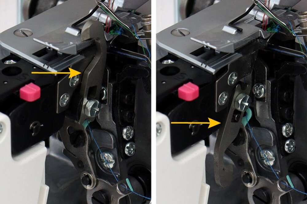 Maszyna do szycia Overlock JANOME 454D włączanie i wyłączanie noża obcinającego, szycie i przycinanie krawędzi, automatyczna praca