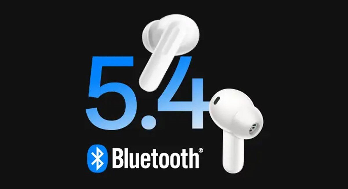 OPPO Enco X3s ANC Bluetooth 5.4 stabilne szybkie połączenie, Białe słuchawki bez etui na tle napisu Bluetooth 5.4