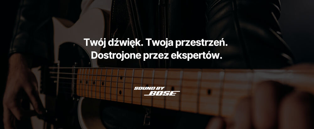 Słuchawki nauszne BASEUS XH1 ANC Biały seria inspire spund by Bose współpraca z ekpertami certyfikaty Hi-REs Dolby Spatial Audio - zbliżenie na osobę grającą na gitarze napis Twój dźwięk Twoja przestrzeń Dostrojone przez ekspertów