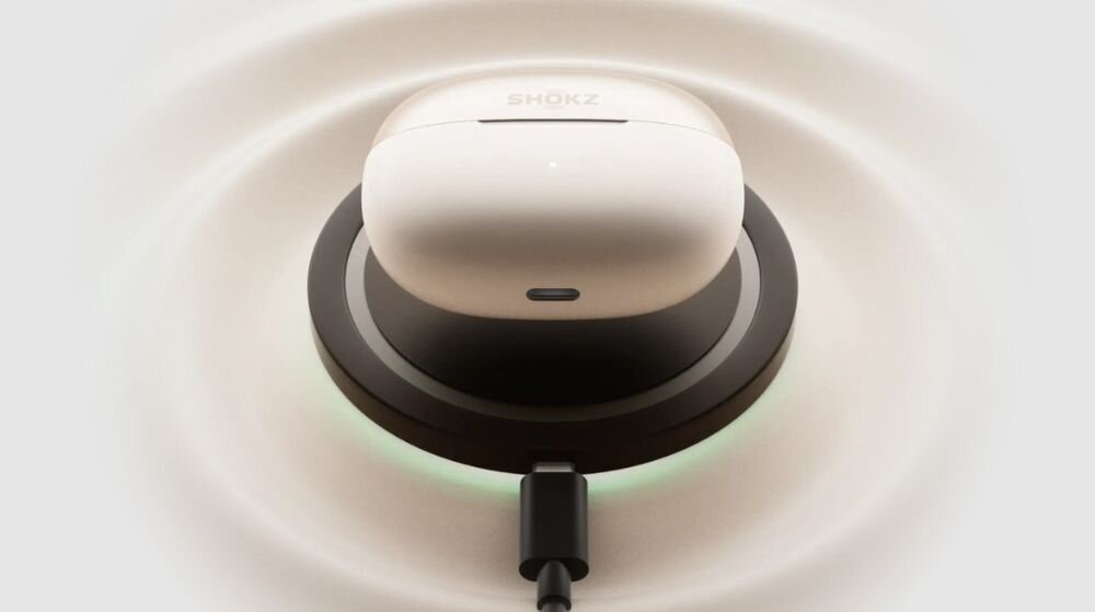 SHOKZ OpenDots One 10h odtwarzania 40h z etui szybkie ładowanie bezprzewodowe, etui ładujące na ładowarce indukcyjnej