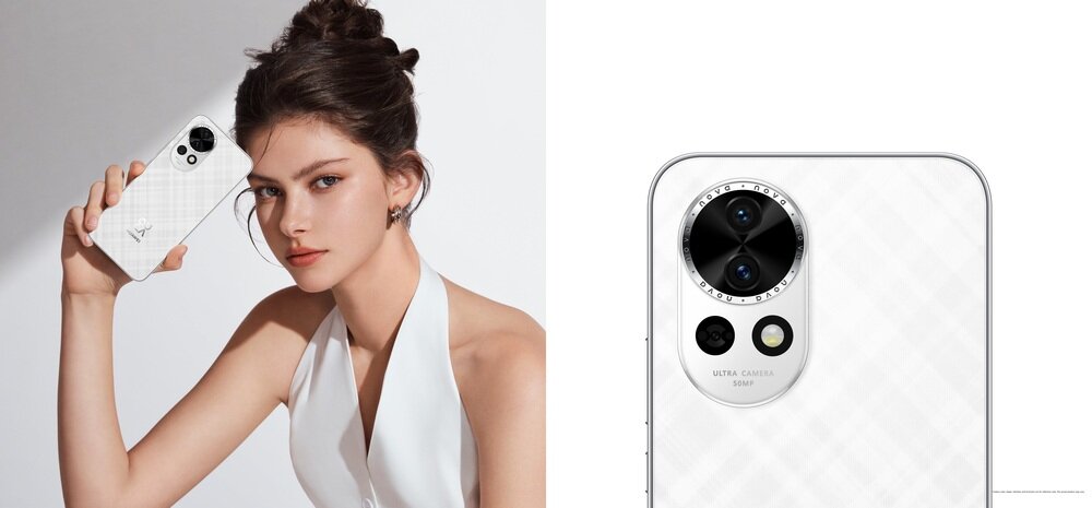 Smartfon HUAWEI Nova 13 zaawansowane zarządzanie baterią smartfon w dłoni modelki i plecki