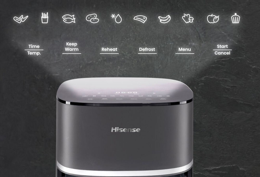Frytkownica beztłuszczowa HISENSE HAF1900D Air Fryer 10 automatycznych programów skrzydełka frytki ryby steki kiełbaski ciasta warzywa funkcja rozmrażania i suszenia wszechstronne narzędzie ustawianie czasu i temperatury