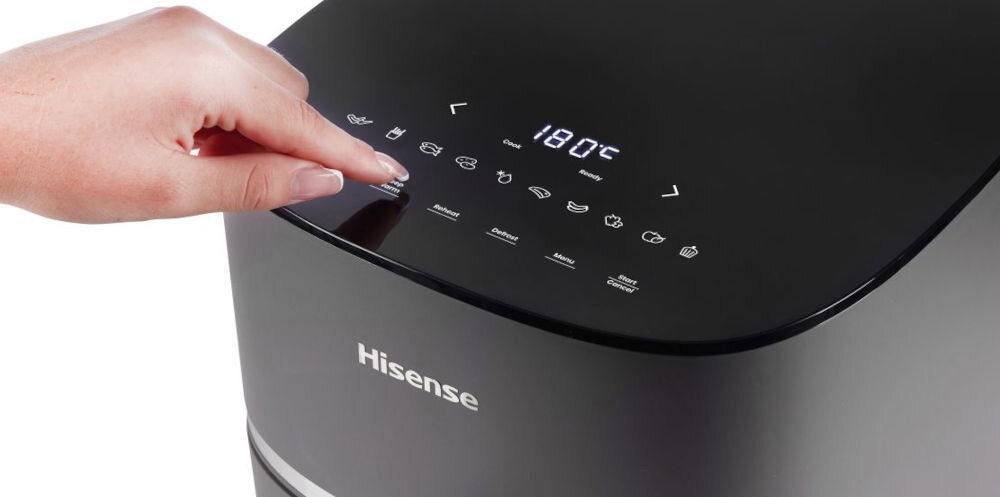 Frytkownica beztłuszczowa HISENSE HAF1900D Air Fryer intuicyjny wyświetlacz LED dodatkowy panel sterujący ustawienie programów monitorowanie procesów smażenia automatyczne wyłączanie wygodne bezpieczne w użyciu