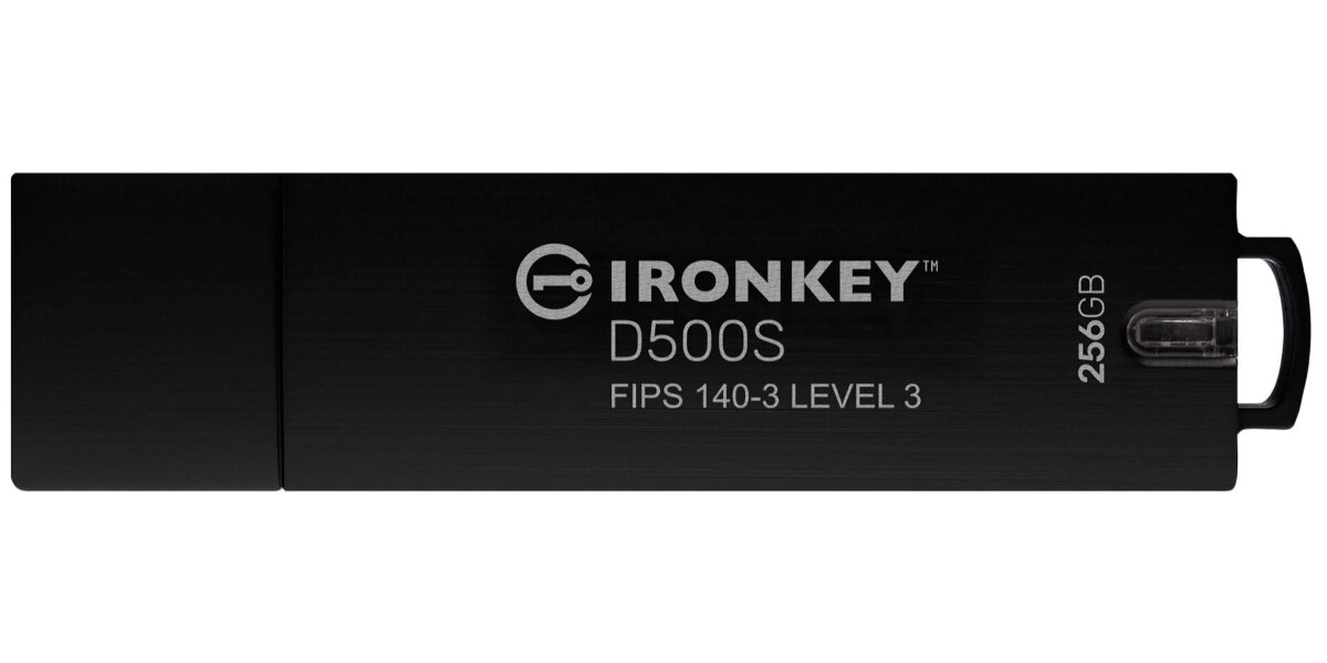 Pendrive KINGSTON IronKey D500S na białym tle.