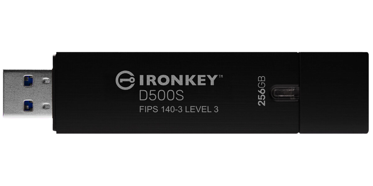 Pendrive KINGSTON IronKey D500S na białym tle.