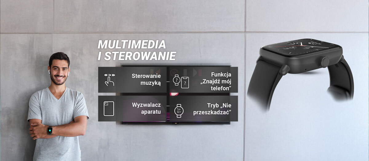 Smartwatch HAMA 6010 GPS Multimedia i sterowanie Sterowanie muzyką funkcja znadź mój telefon wyzwalacz aparatu tryb nie przeszkadzać