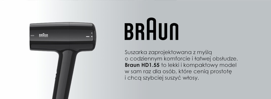 Suszarka BRAUN HD150E 1800W Susz i stylizuj wygląd design tło prezentacja wizualizacja