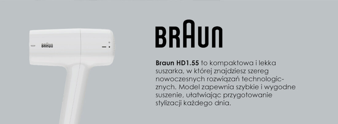 Suszarka BRAUN HD155E 1800W Susz i stylizuj wygląd design tło prezentacja wizualizacja