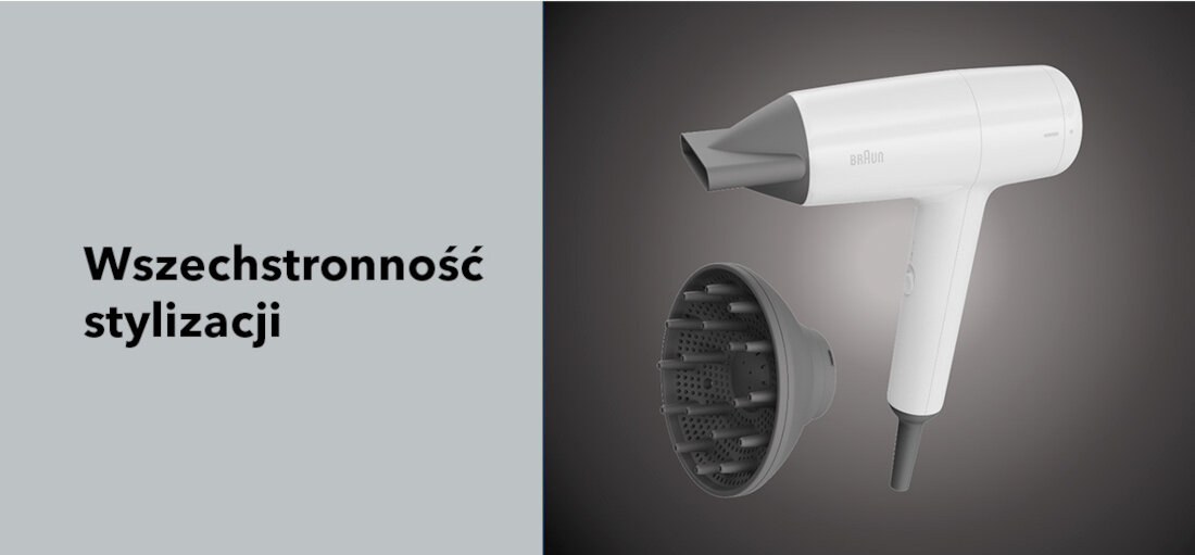 Suszarka BRAUN HD155E 1800W Wszechstronność stylizacji dysza koncentratora precyzja wygładzenie modelowanie dyfuzor do loków kontrola styl