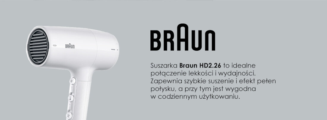 Suszarka BRAUN HD226E 2200W Susz i stylizuj wygląd design tło prezentacja wizualizacja
