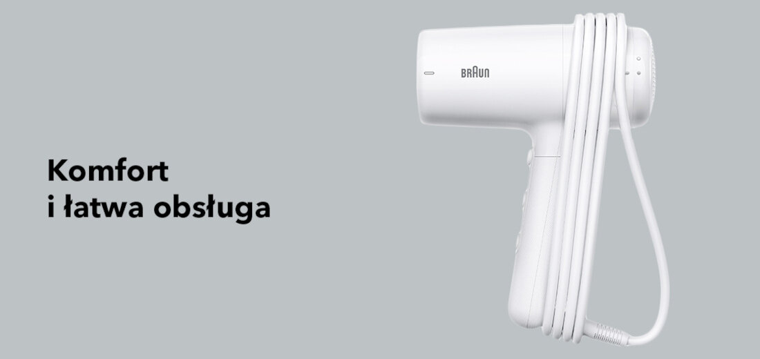 Suszarka BRAUN HD226E 2200W  Komfort i łatwa obsługa Lekka konstrukcja i ergonomiczne suwaki  Obrotowa osłona przewodu wyjmowany filtr tylny 