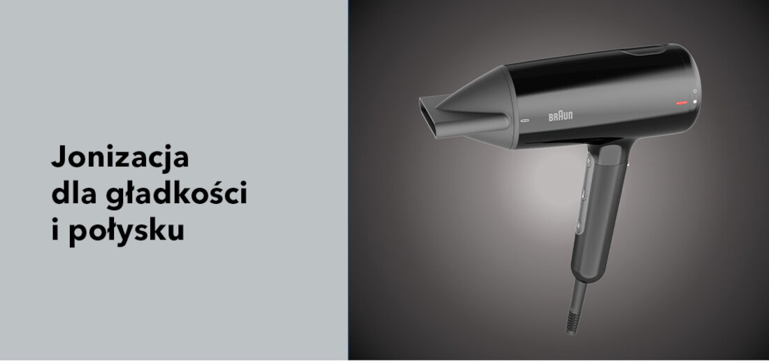 Suszarka BRAUN HD410E 2100W Jonizacja dla gładkości i połysku System jonizacji Super IONTEC  wygładzają powierzchnię włosów i eliminują puszenie