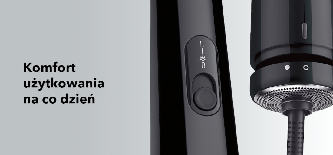 Suszarko-lokówka BRAUN AS220E Komfort użytkowania Długi przewód swoboda ruch Prosty w obsłudze przełącznik suwakowy wyjmowany filtr ze wskaźnikiem praktyczna szczotka czyszcząca