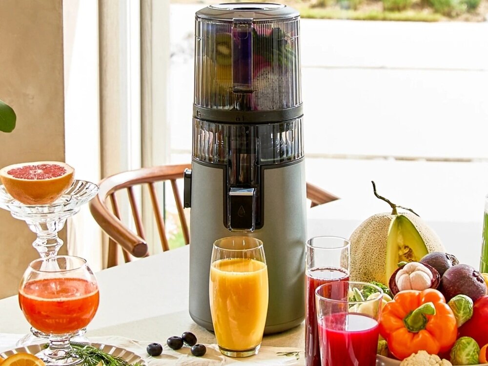 Wyciskarka wolnoobrotowa HUROM H70 ST Pure Grafitowy cicha praca, praca bez zakłóceń, więcej soku, oszczędność pieniędzy i mniej odpadów