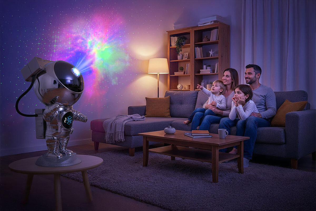 Projektor gwiazd HAWK HW-STAR02 Astronauta z zegarkiem, kosmos, magia, gwiazdy, aura, rodzinny relaks przy kosmicznej iluminacji.