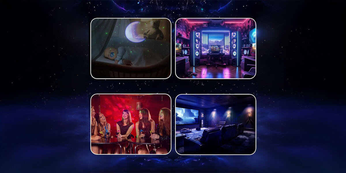 Projektor gwiazd z głośnikiem HAWK HW-STAR01 Astronauta, gwiazdy, niebo, kosmos, światło, Cztery sposoby użycia projektora gwiazd.