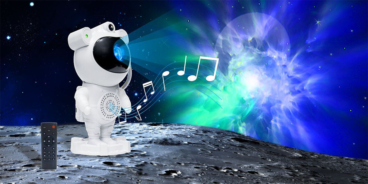 Projektor gwiazd z głośnikiem HAWK HW-STAR01 Astronauta, głośnik, muzyka, bluetooth, dźwięk, Projektor grający muzykę na tle kosmosu.