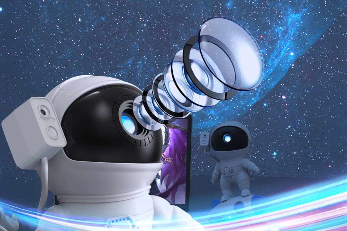 Projektor gwiazd z głośnikiem HAWK HW-STAR03 Astronauta Rakieta, soczewka, ostrość, gwiazdy, galaktyka, Soczewki optyczne HD w projektorze astronauta