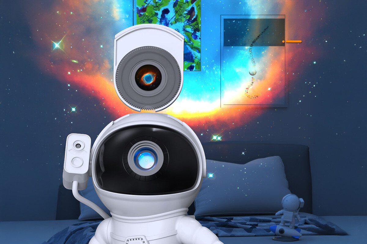 Projektor gwiazd z głośnikiem HAWK HW-STAR03 Astronauta Rakieta, przyciski, obsługa, panel, intuicja, Wymienne dyski projekcyjne w projektorze