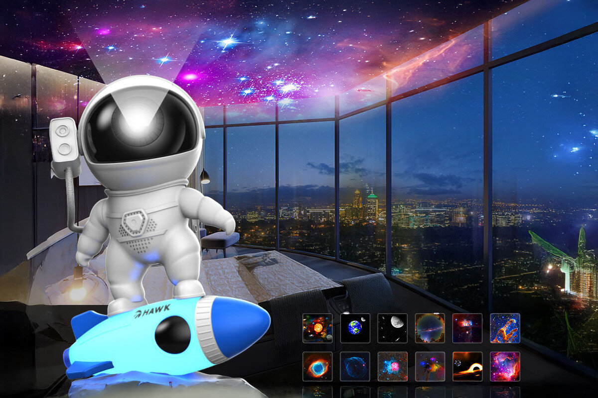 Projektor gwiazd z głośnikiem HAWK HW-STAR03 Astronauta Rakieta, dyski, slajdy, planety, kosmos, Projekcja gwieździstego nieba w salonie