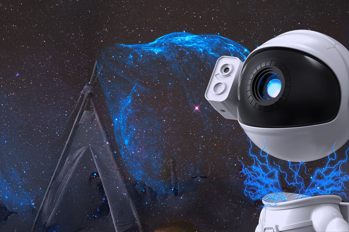Projektor gwiazd z głośnikiem HAWK HW-STAR03 Astronauta Rakieta, regulacja, magnes, sufit, projekcja, Głowica projektora astronauta i mgławica