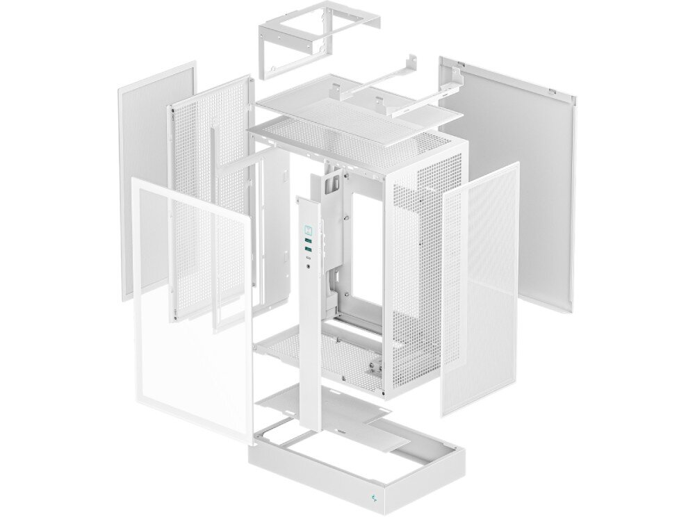 Obudowa DEEPCOOL CH170 Plus schemat rozłożonej na części obudowy komputerowej pokazujący szkielet, panele boczne, filtry przeciwkurzowe oraz ramki montażowe