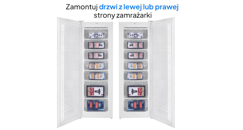 Zamrażarka LIN LI-BD-242 Biały otwarta dwie strony drzwi szuflady mrożonki zmiana kierunku otwierania lewo prawo elastyczność