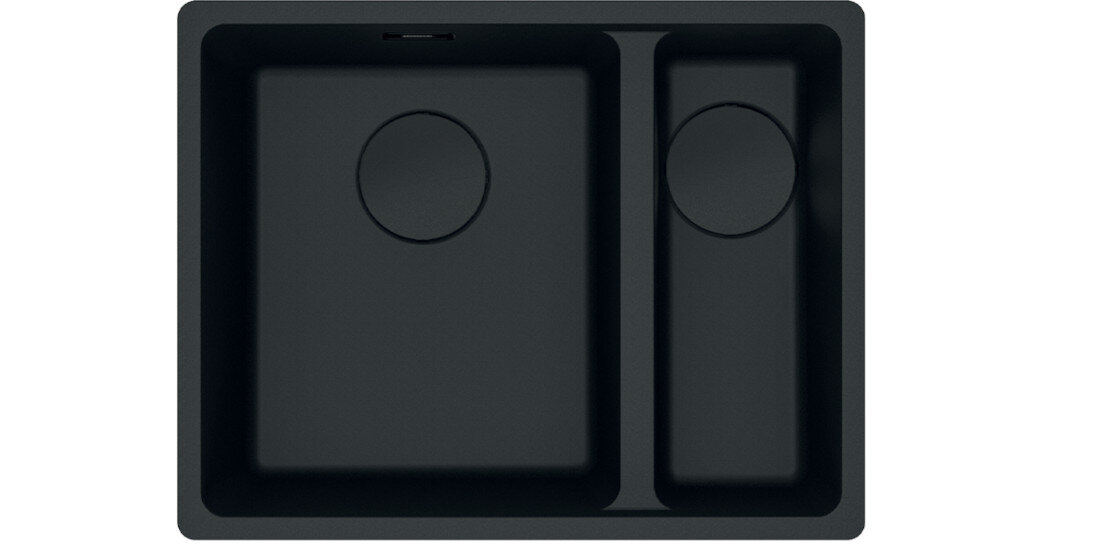 Zlewozmywak półtorakomorowy FRANKE Maris MRG 160-34-15 125.0697.755 Czarny mat 43.3x53.3 widok na zlew z góry odporność na plamy trwałość kwarc fragranite wytrzymałość