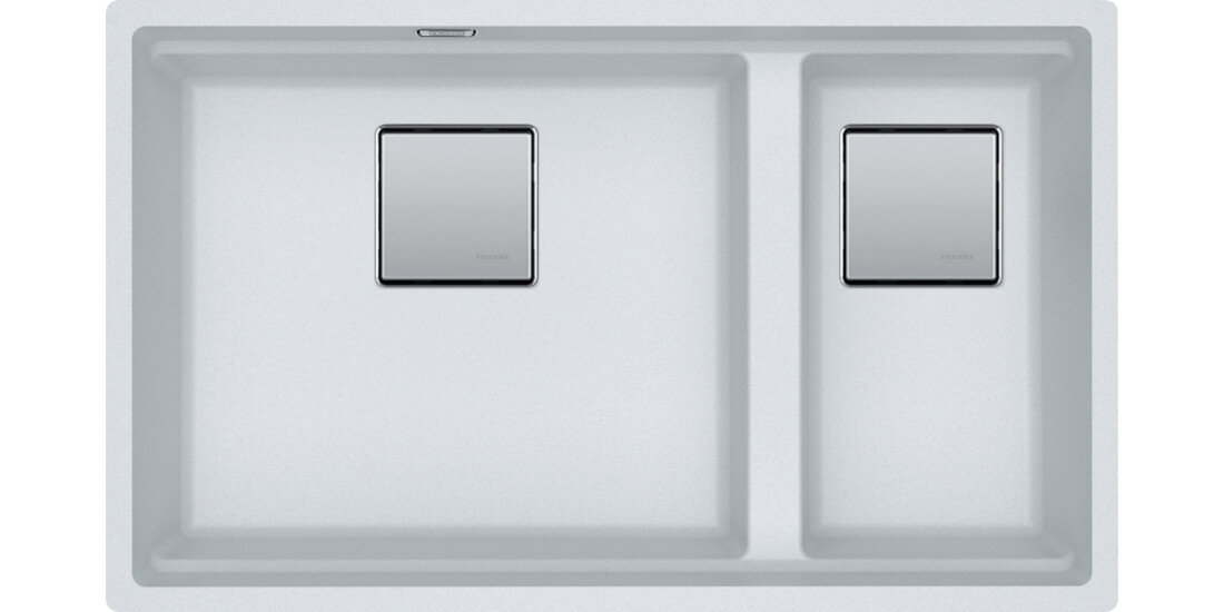 Zlewozmywak jednokomorowy FRANKE Kanon KNG 160-46-21 125.0528.638 Biały polarny 46 x 76 trwałość i elegancja z materiału Fragranite odporność na plamy, przebarwienia i uderzenia z eleganckim wyglądem kwarc zdjęcie na białym tle od góry