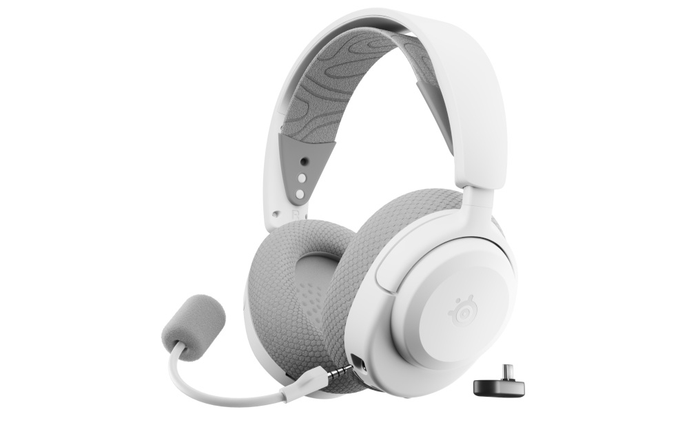 Słuchawki STEELSERIES Arctis Nova 3P - Wyraźne detale audio, słuchawki gamingowe z odbiornikiem usb-c oraz z odłączanym mikorfonem na białym tle