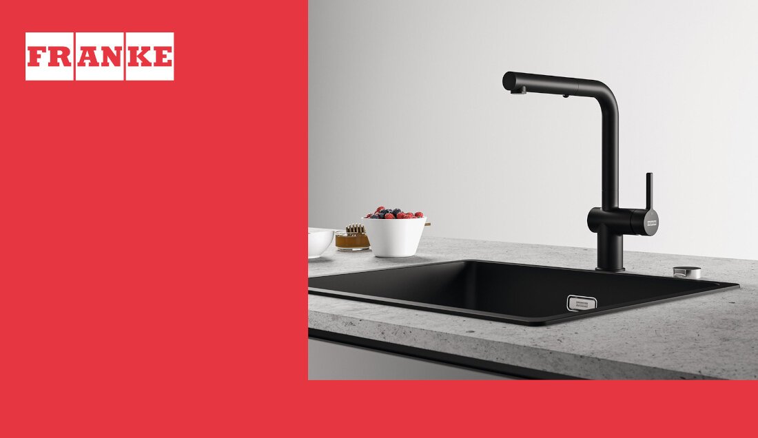 Bateria FRANKE Active L Pull-out spray 115.0653.382 Czarny mat wygląd design prezentacja wizualizacja Funkcjonalne rozwiązanie