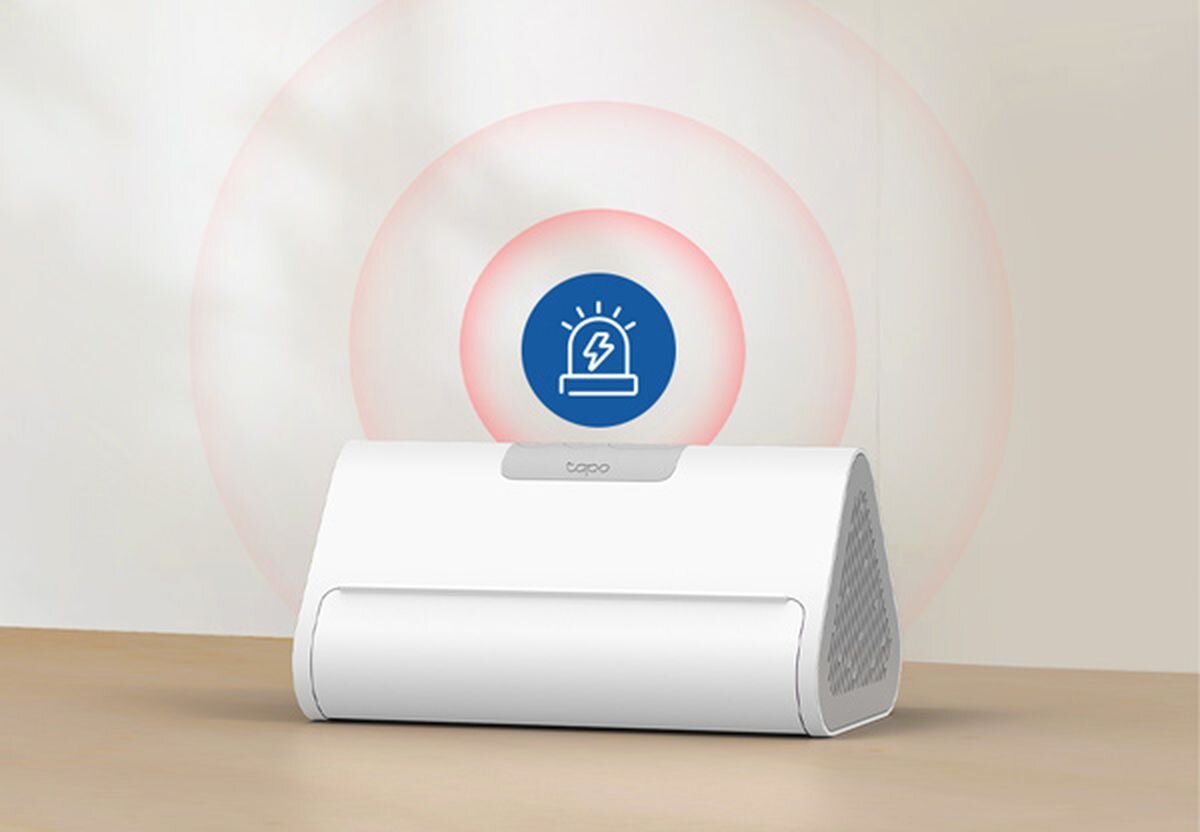 Centrala domowa TP-LINK Smart Tapo H500, Alarm, syrena, bezpieczeństwo, ochrona, Urządzenie z ikoną alarmu informujące o zagrożeniu.