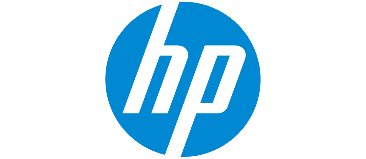 Logo HP w niebieskim okręgu na białym tle.