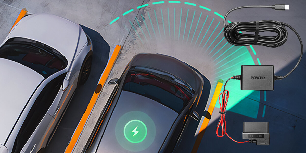 Adapter samochodowy 70MAI OBD-II Hardwire Kit USB-C -  z funkcją monitoringu parkingowego i wyjściem 5V 2,4A, samochody stojące na parkingu