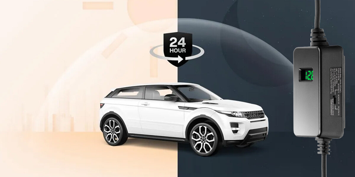 Adapter samochodowy 70MAI Hardwire Kit UP06 z ochroną akumulatora i stałym podłączeniem, samochód pod niewidzialną kopułą ochronną, logo 24 godziny, adapter po skosie