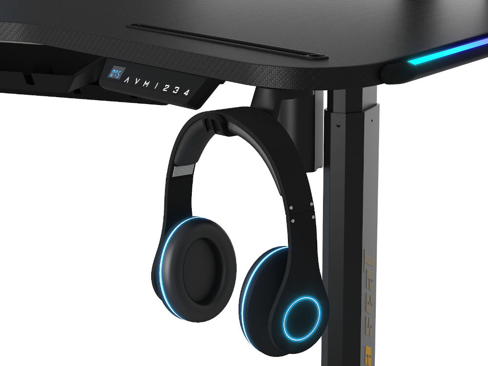 Biurko gamingowe ANDA SEAT Shadow Warrior Czarny zbliżenie na uchwyt na słuchawki na białym tle wieszak na słuchawki porządek