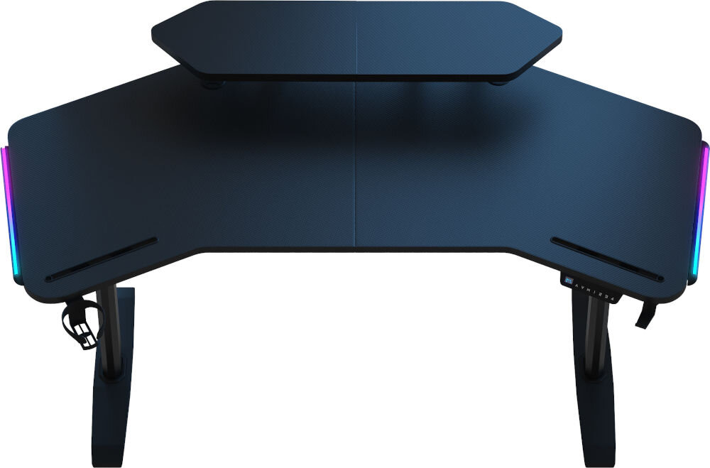 Biurko gamingowe ANDA SEAT Shadow Warrior Czarny prezentacja biurka od góry na białym tle zaokrąglone krawędzie bezpieczeństwo redukcja ryzyka urazów