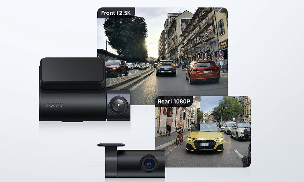 Wideorejestrator 70MAI A410 70mai Dash Cam A410 przodu kamery o rozdzielczości 2.5K kamerę tylną RC21 o rozdzielczości FHD dzień, jak i po zmroku - widok z kamery z przodu i tylu