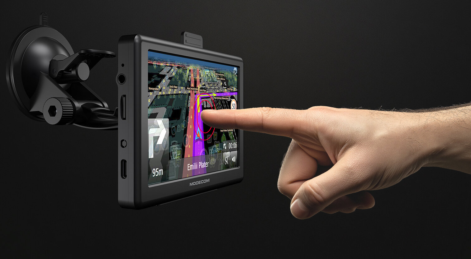 Nawigacja samochodowa, rowerowa i dla pieszych MODECOM FreeWAY CX 5.0  obsługiwanie palcem 