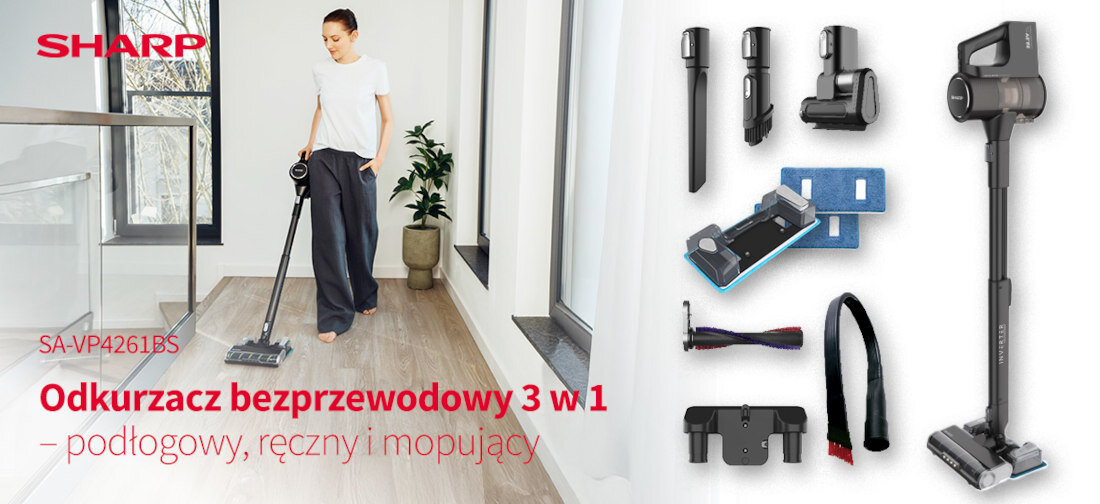 Odkurzacz SHARP SA-VP4261BS Wygląd design tło prezentacja wizualizacja Zyskaj czysty dom
