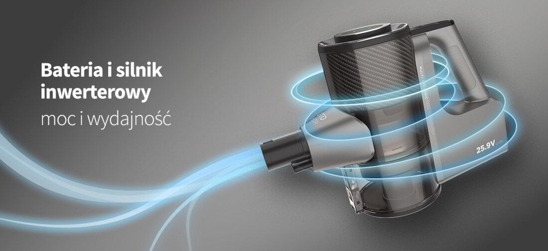 Odkurzacz SHARP SA-VP4261BS Bateria i silnik inwerterowy moc i wydajność litowo-jonowa bateria