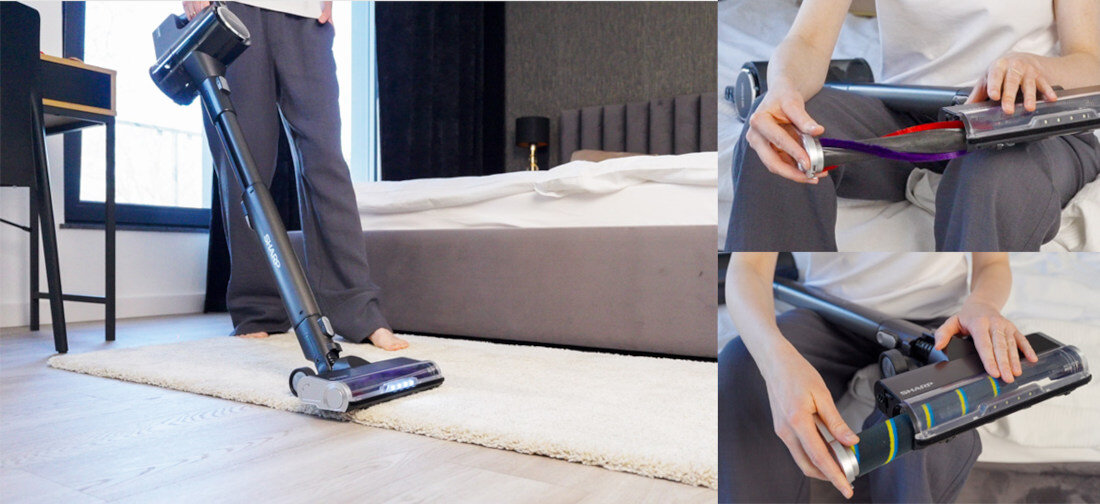 Odkurzacz SHARP SA-VP4261BS Dwa wałki do różnych powierzchni dwa wymienne wałki do szczotki AntiTangle  dostosowanie