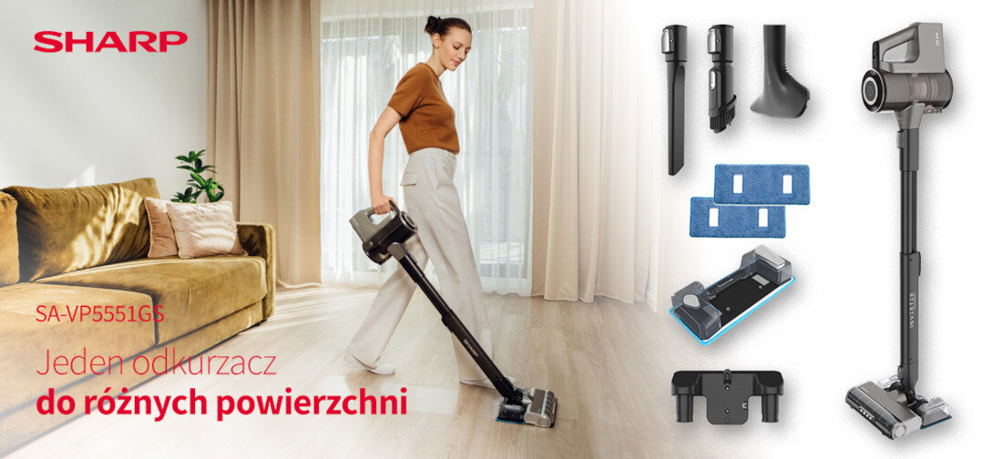 Odkurzacz SHARP SA-VP5551GS Wygląd design tło prezentacja wizualizacja Zyskaj czysty dom