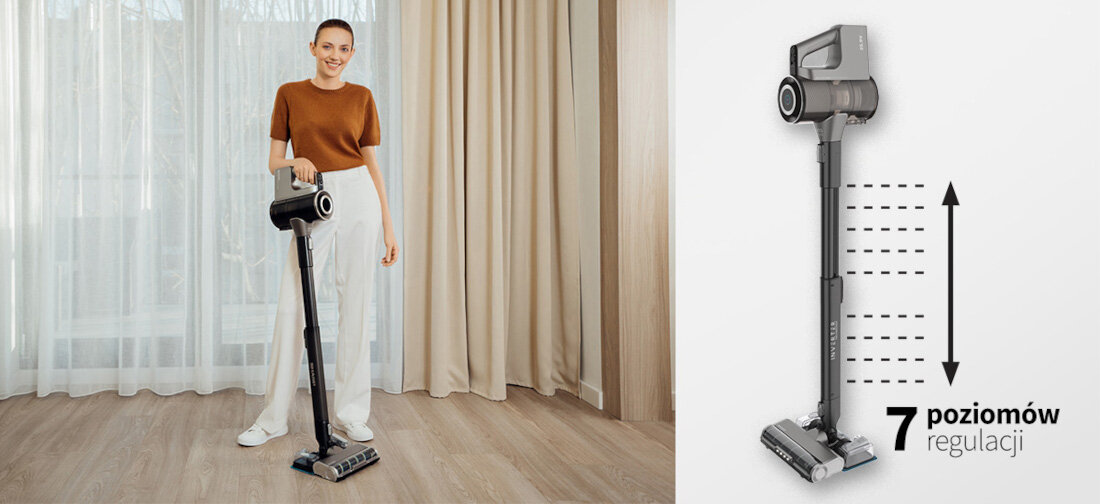Odkurzacz SHARP SA-VP5551GS Wygoda i elastyczność pionowe parkowanie i teleskopowa rura pionowe parkowanie 7-stopniowa regulacja teleskopowej rury wysokość zakres dopasowanie powierzchnia porządki