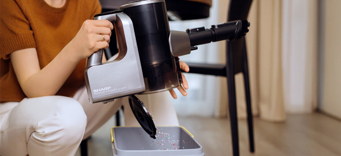 Odkurzacz SHARP SA-VP5551GS Antystatyczny pojemnik na kurz higiena i wygoda Zbiornik na kurz z powłoką antystatyczną chroni użytkownika