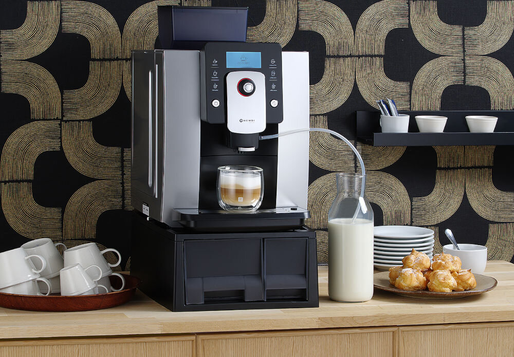 Ekspres HENDI Profi Line 208953 Profesjonalny wygląd wizualizacja prezentacja design tło Aromatyczna kawa każdego dnia