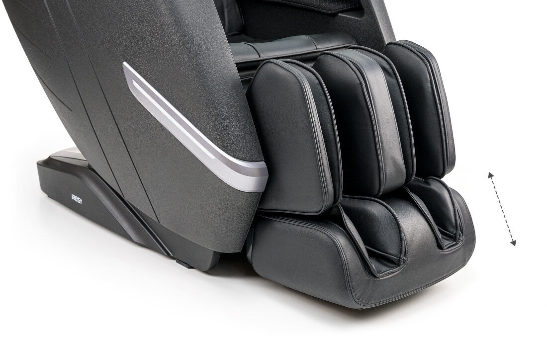 Fotel masujący iREST Chillin+ (A360) Czarny Ulga dla stóp Błogie odprężenie rolki masujące poduszki powietrzne niwelują ból i napięcie wpływają pozytywnie na ogólne samopoczucie